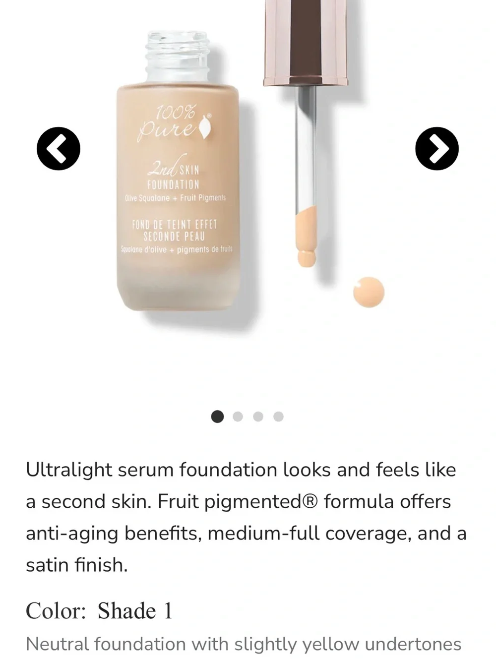 100% pure 2nd skin foundation SHADE 1 Non Toxic Clean Beauty Full Coverage